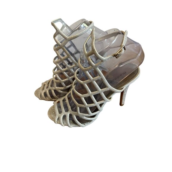 Madden Girl Size 7 Direct Strappy Stilettos Caged Business Pumps Sandals Silver - Picture 5 of 14